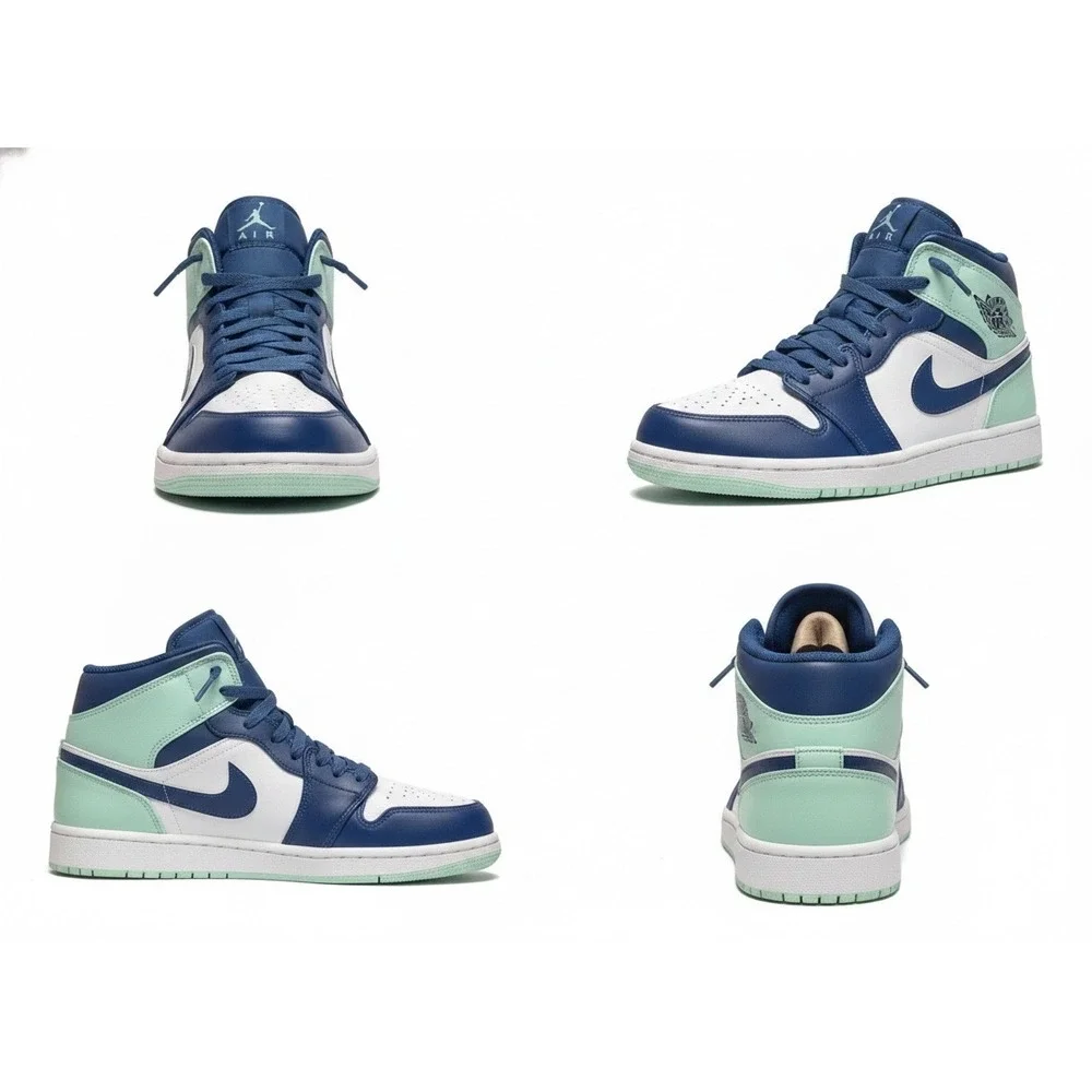Air Jordan 1 Mid Blue Mint Navy White Sneakers 554724-413 Mens 10.5